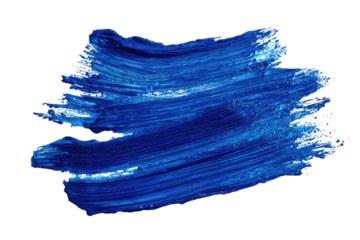 Vibrant blue paint brush stroke isolated on transparent background. Deep blue textured brush stroke isolated on white background.