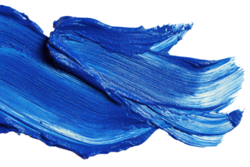 Textured blue paint brush strokes isolated on transparent background. Vibrant blue acrylic paint stroke texture isolated on white background.