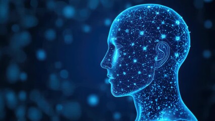 Digital human profile network portrait with glowing neural network and futuristic digital brain - Powered by Adobe