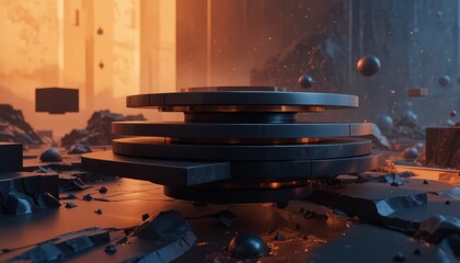 Modern 3D Abstract Layers with Warm Glow