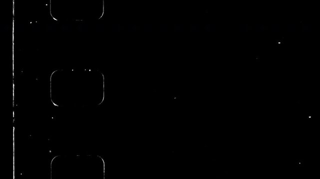 Vintage 8mm Film Leader Texture with Scribbles and Light Leaks.Abstract grunge film strip overlay featuring dust, scratches, burns, and marker scribbles for retro video editing.