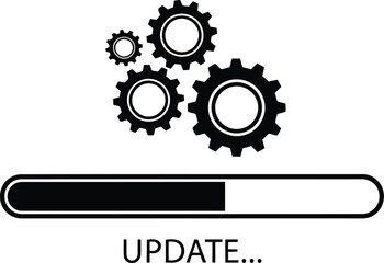 Software update progress bar with gears symbolizing system process and development vector