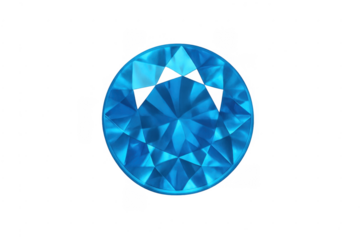 Blue faceted gemstone shining on transparent background