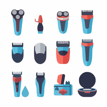 Multifunction and styling shaver flat icons vector set for web and app design