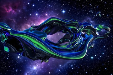 Glowing neon energy dragon soaring through cosmic space scene