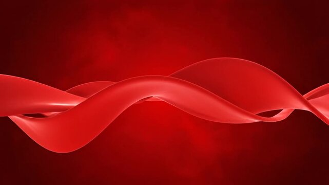 A flowing, abstract red ribbon on a gradient red background. The ribbon twists and curves