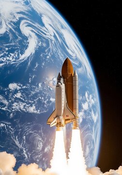 Space Shuttle Launching into Orbit around Earth