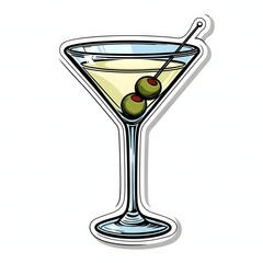Stylized Martini Glass Illustration With Olive Garnish And Pale Yellow Cocktail