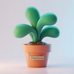 3D Render Of Cute Potted Plant With Rounded Leaves In Terracotta Pot