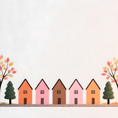 Cheerful Stylized Illustration Of Colorful Houses Cluster In Playful Urban Scene