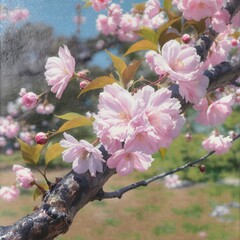 Impressionistic Oil Painting Of Pink And White Cherry Blossoms On Soft Background