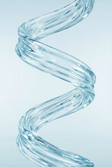 3d transparent liquid swirl, cosmetic serum gel texture, blue water splash flow stream, crystal glass spiral wave