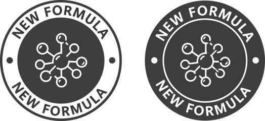 New formula badge seal stamp icon certified approved product innovation breakthrough modern label graphic vector