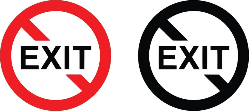 Red and black prohibition signs with the word exit indicating no entry or exit forbidden icons vector