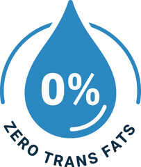 Zero trans fats 0% health label icon symbol for healthy food products and nutrition vector