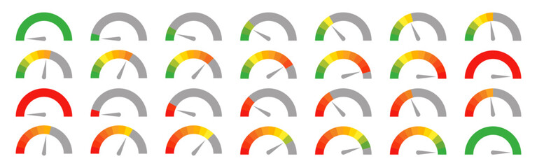 0-100 Speedometer Energy Levels with Gradient Marks in Red, Yellow, and Green Zones, pie, circle type