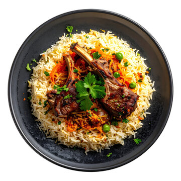 Creamy roz bel laban with shredded lamb and rice, isolated on a bright white background for authentic lebanese cuisine