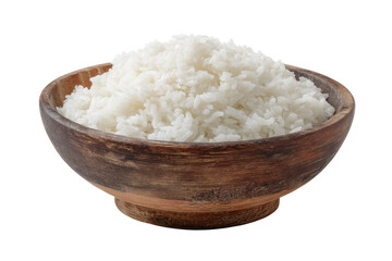 Bowl of white rice isolated on transparent background. Steaming bowl of white rice in a wooden bowl isolated on white background.