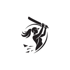 vector illustration of a silhouette of a woman crickter
