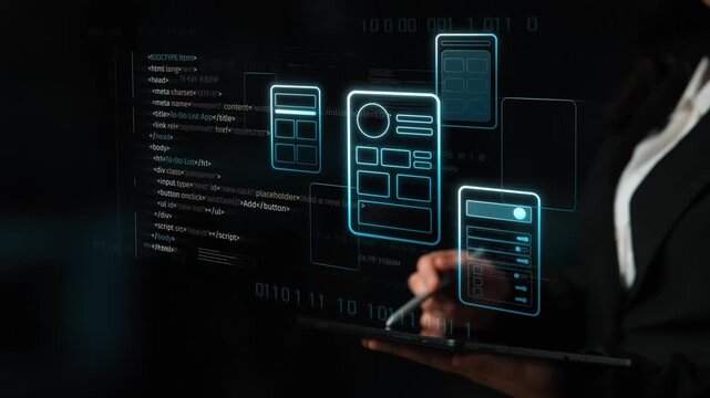 UI UX mockup showing application layout, structure, and code interface. UI design defines user flow, UI design improves clarity, UI design enhances experience, and UX design supports logic. Marrow