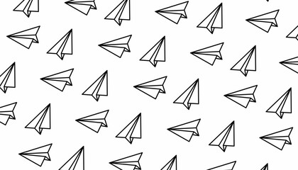 Paper Airplane Seamless Pattern Outline Minimal Line Art Background