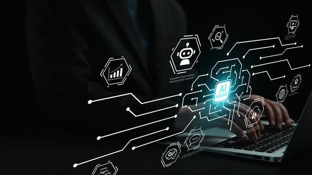 Futuristic Technology Concept with AI Agency Logo and Business Icons Representing Data Analysis and Artificial Intelligence at Work Gluon.