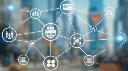 People networking and digital community with teamwork, partnership, collaboration and connection icons showing modern communication and relationship building. Gist - Powered by Adobe