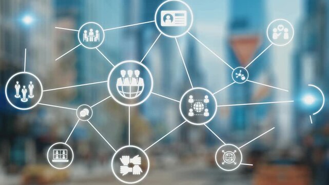 People networking and digital community with teamwork, partnership, collaboration and connection icons showing modern communication and relationship building. Gist