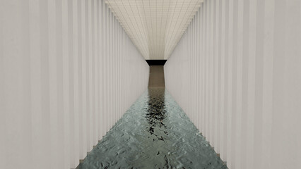 Fototapeta premium Alone in a Dark Empty Corridor Liminal Space