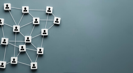 Network of people connected by lines on gray background