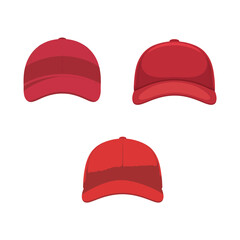 Classic Red Sports Cap Vector Flat Style Headwear Illustration for Apparel Mockup