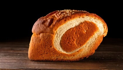 Delicious Pumpkin Bread Loaf with Swirl Filling on Wooden Surface.