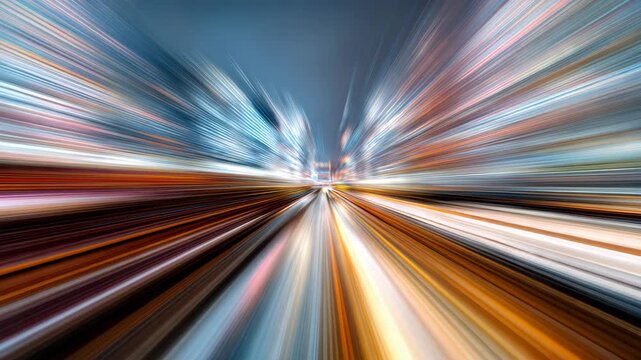 Futuristic city light streak motion blur vanishing point neon night speed city light streaks converging toward vanishing point dynamic motion blur city lights converging to vanishing point creating