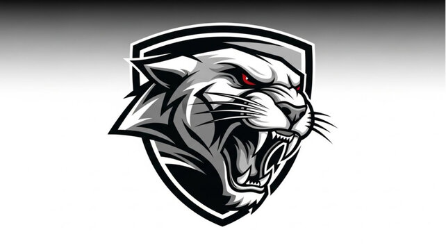Aggressive Panther Head Emblem Fierce Animal Mascot.