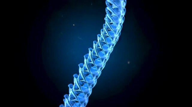 Blue translucent human spine structure isolated on dark background with detailed vertebrae alignment