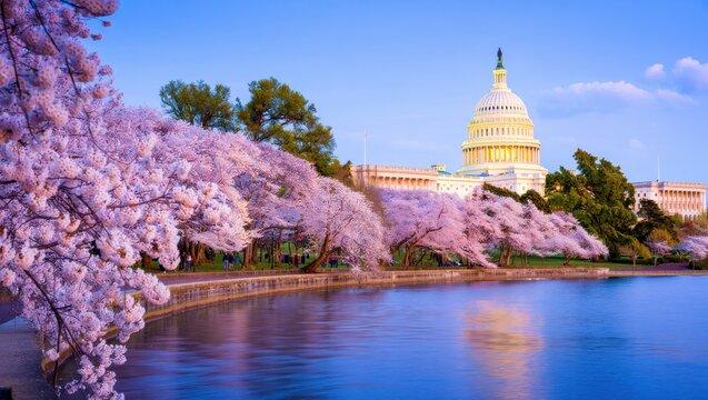 Cherry Blossoms and US Capitol Building Washington DC