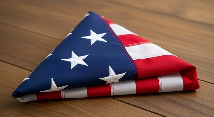 Memorial day tribute folded american flag on wooden background honoring fallen heroes