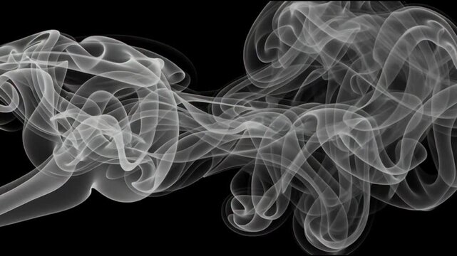 Smoke swirling in air, abstract motion, dark background, flowing patterns, artistic design visible from a straight viewpoint