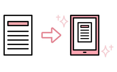 紙書類をタブレットで電子化するデータ変換のシンプルなイラスト
