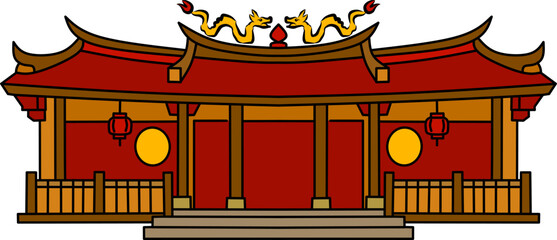 Traditional red temple building illustration