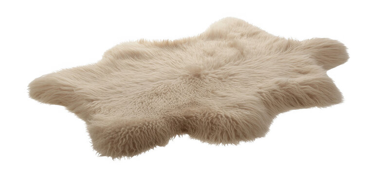 Cream-colored sheepskin rug or pelt isolated on a transparent background