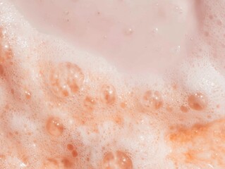 Fototapeta premium Pink Soap Foam Texture with Bubbles for Skincare and Beauty Advertising, Peach Colored Lather Background for Cosmetic Product Branding and Spa Hygiene Context