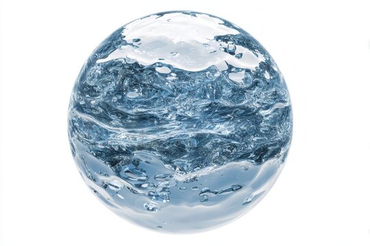 Abstract representation of a spherical water reservoir showcasing fluid dynamics and transparency in an artistic format