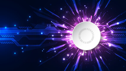 Abstract Futuristic Technology Background: Radiant Purple Energy Burst and White Circular Frame