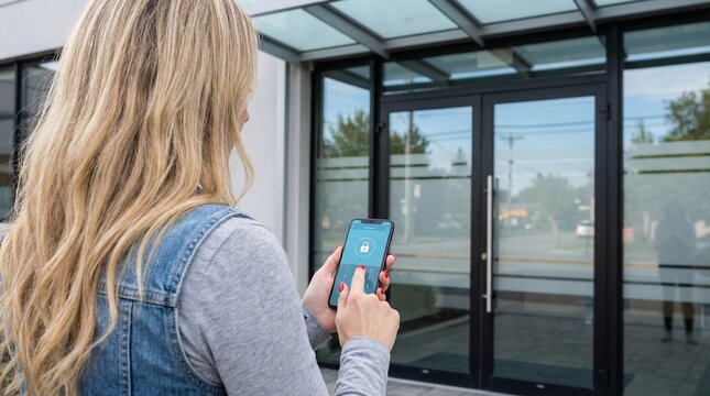 Smart home automated system unlocking door with mobile phone app for secure and convenient access