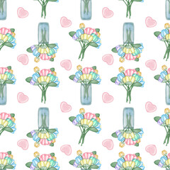 Seamless pattern Flower watercolor spring floral set. Hand drawn pastel flower, leaf, Cute nature.
