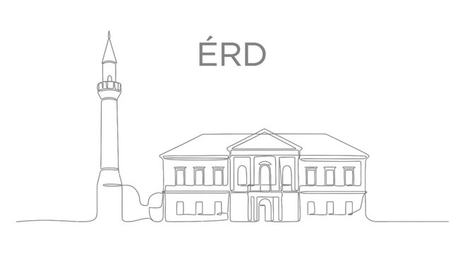 Erd Hungary city skyline and minaret continuous line vector illustration