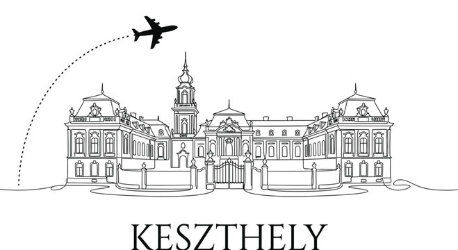 Keszthely Hungary palace landmark one line drawing vector illustration