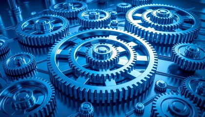 Modern industrial gear mechanism visualizing precision engineering network and automation