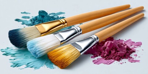 Art brushes engaging with colorful pigment powder